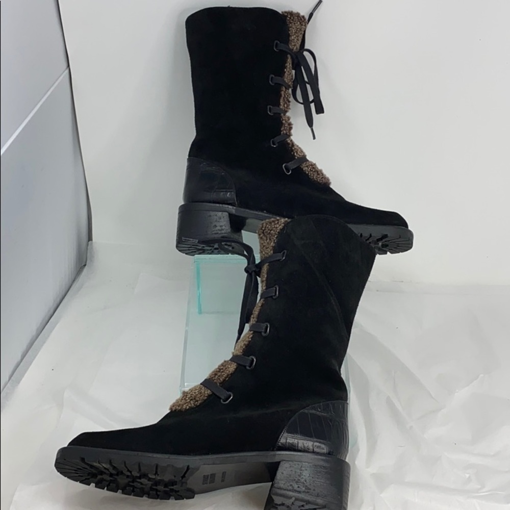 Stuart Weizman Sz 6B Black Suede Shearling Boots - Picture 6 of 14